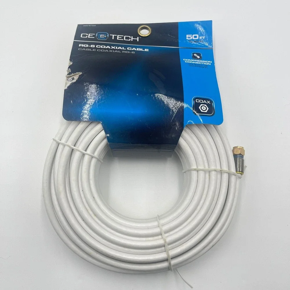 CE‎ TECH RG6 Coaxial Cable 50 FT Feet Audio Video TV Satellite Receiver Antenna